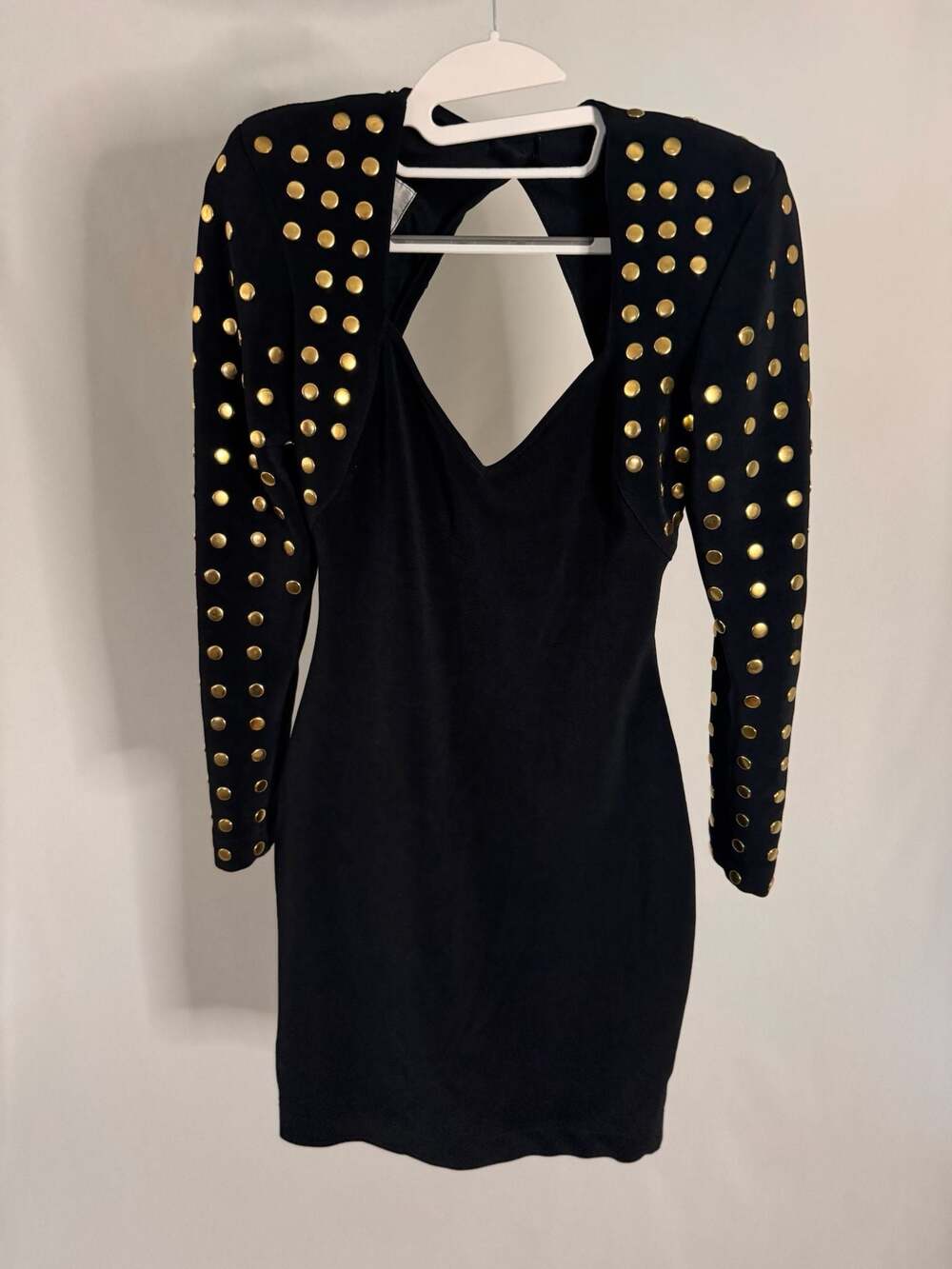 Vintage Tadashi Black Studded Cutout Back Mini Dress Size 4